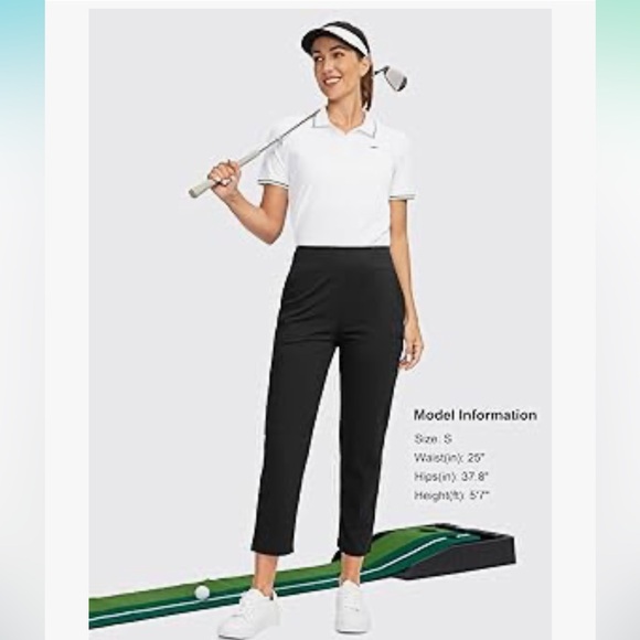 Santiny Women’s Black High Waist Stretch 7/8 Ankle Golf / Athletic Pants - Picture 7 of 13
